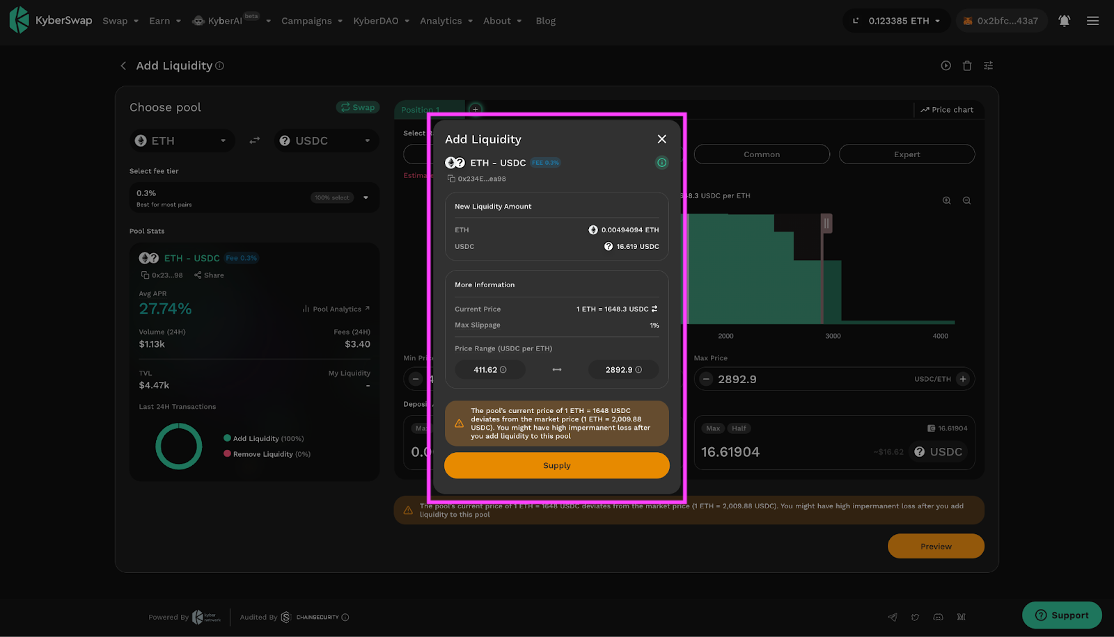 Confirm liquidity addition